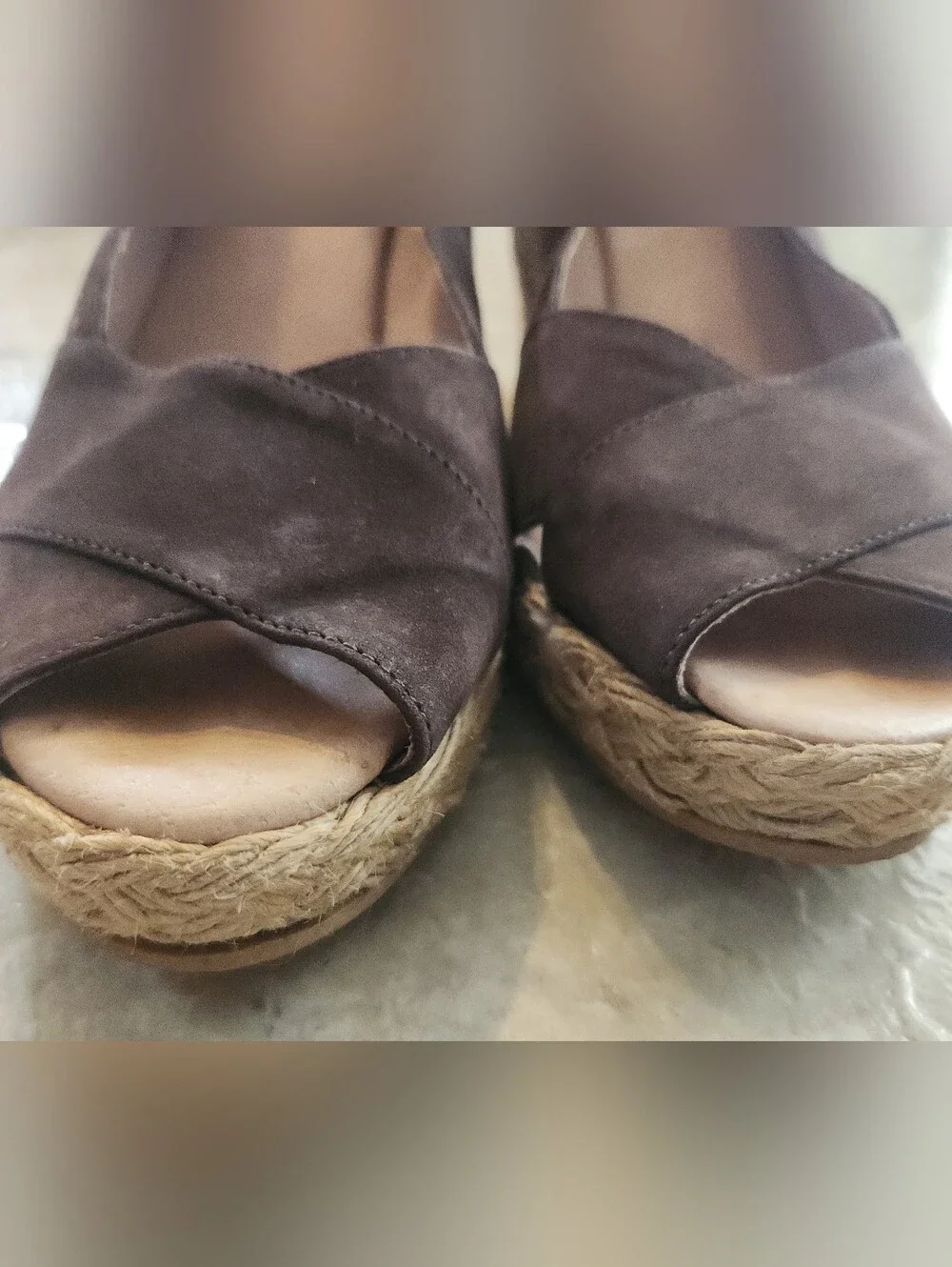 Michael Kors Brown Leather suede & Insole braided wedge heel sandal